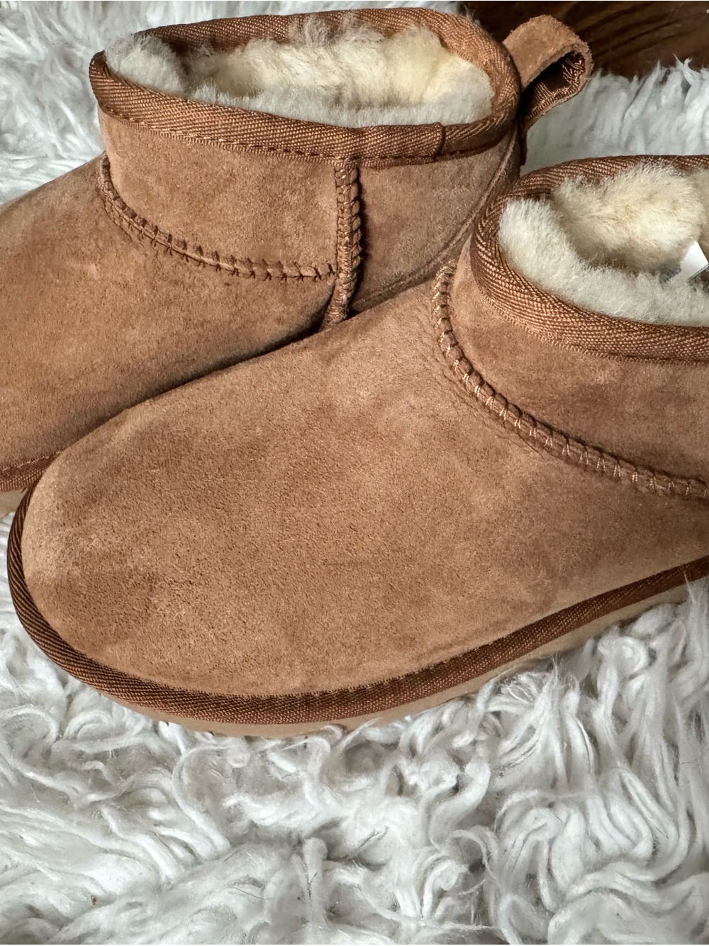 UGG Chestnut Suede Shearling-Lined Slip-On Slippers